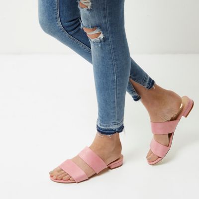 Pink two strap mules